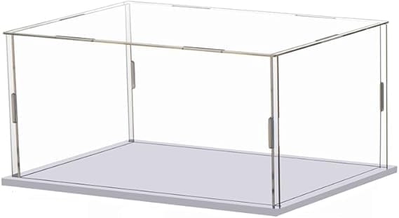 Image of Clear Acrylic Display Case - Self-Assemble Cube Box with White Base | Dustproof Protection Showcase for Collectibles, Figures, Models, Toys & Memorabilia (8x6x6)