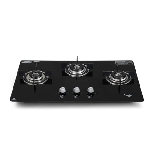 Prestige Marvella 3 Burner Hob | Auto Ignition | Toughened Glass Top | SABAF Burners | Sturdy Pan Support | Ultra Slim Body | Ergonomic Knob | Black | 5Y Glass Warranty