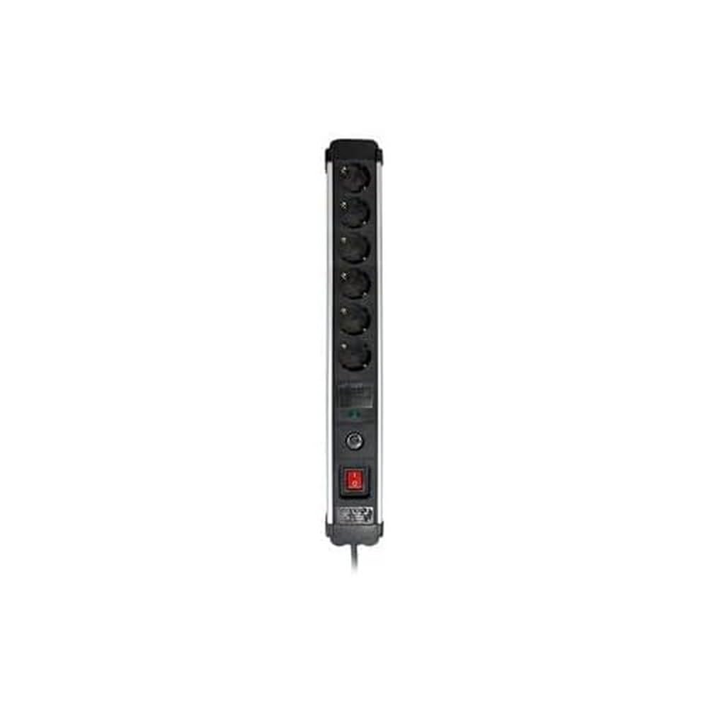 SIMON - Enchufe Múltiple Extrapower, Ladrón de Enchufes con Interruptor, 6 Tomas Schuko 16 A 250V, Protección de Sobretensiones y Cable 1,5M, Color Aluminio