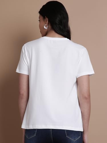 Image of TWIN BIRDS Women's Cotton Elastane T-Shirt | Stretchable Lightweight Casual Round Neck Solid Plain Tee | Soft Breathable Fabric Top | Short Sleeve Everyday Wear