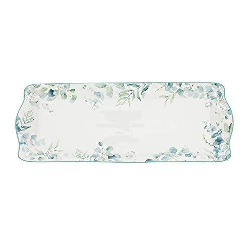 HERVIT Vassoio rettangolare in porcellana con decoro floreale Botanic 35x15 cm
