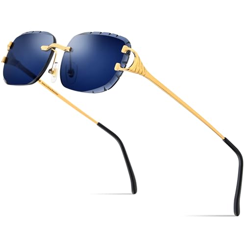 Image of HEPIDEM Rimless Rectangle Zircon Diamonds UV400 Square Sunglasses for Men with Nylon Lens