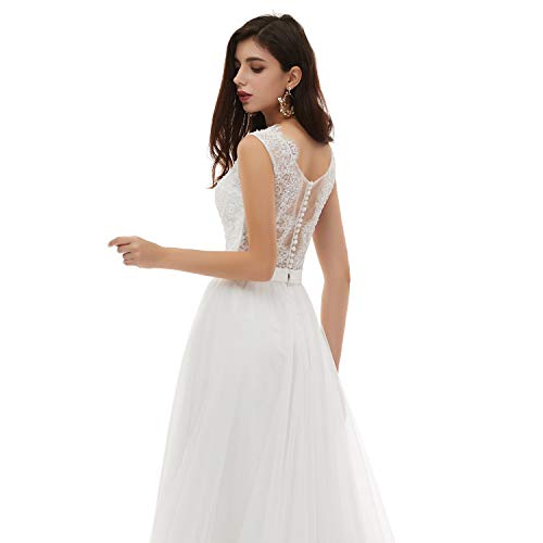Image of Spaghetti Chiffon Beach Wedding Dress V Neck A line Bridal Gowns Lace Plus Size Wedding Dress