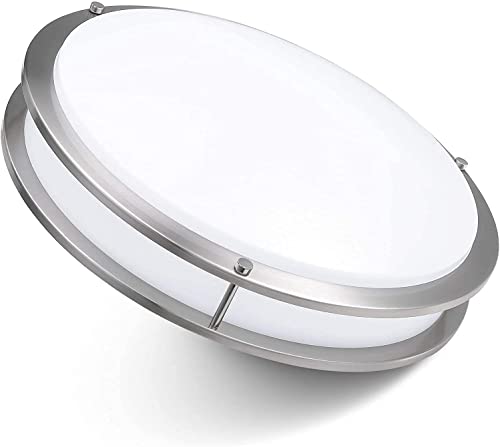 Lunabode LED Flush Mount Ceiling Light, Double Ring, Ceiling Light Fixture, Kitchen Light Fixtures, Bedroom Lights, LED Lights, 22W (100W Eq), 1800lm, 2700K, Brushed Nickel, ETL (15