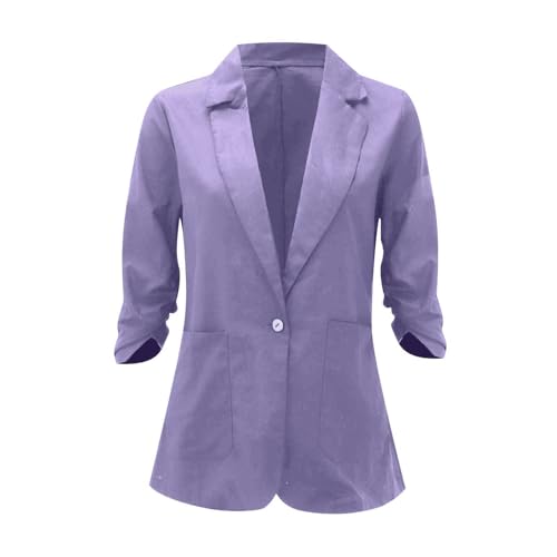 Linen Blazers for Women Lightweight Notch Lapel A Button Ruched 3/4 Sleeve Business Casual Work Suit Jacket4