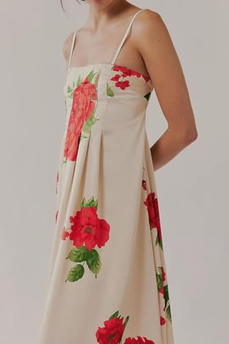 Image of Women Floral Maxi Dress Spaghetti Straps V Neck Lace Patchwork Flowy Tiered Boho Beach Sundress Long Dresses
