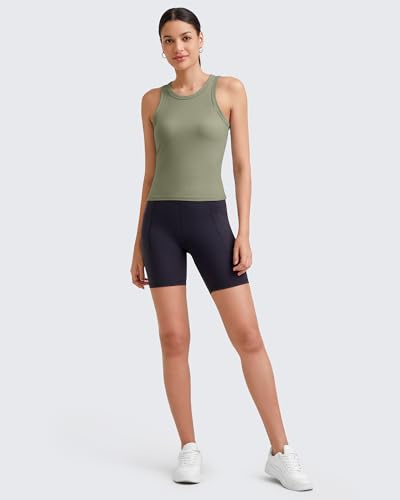 Image of G4Free Workout Tank Tops for Women Slim Fitted Racerback Ribbed Athletic Gym Yoga Tanks Summer Casual