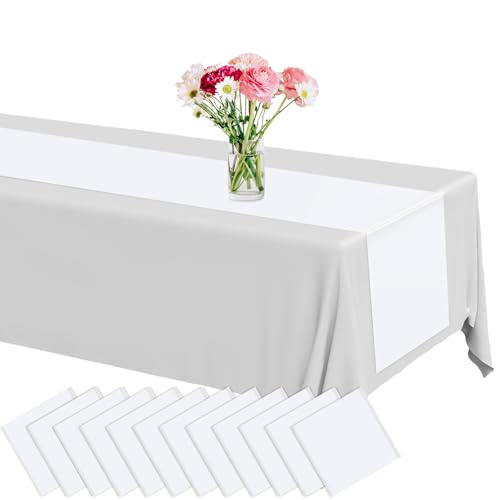 Lonfliness 12 Pack Plastic Table Runner 14 X 108inch White Long Premium Table Runner Disposable White Tables Runners for Dinner Tables Decor for Wedding Graduation Birthday Party Decorations