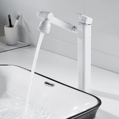 Robinet de lavabo monotrou pivotant à 360° mitigeur court blanc en laiton