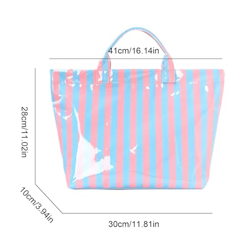 Image of Striped PVC Tote Bag for Women, Waterproof Plastic Hobo Handbag Summer Tote for Beach, Pool & Ideal Gift