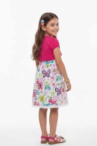 Image of ToBeInStyle Girls Two Piece Short Sleeve Dress and Matching Bolero Crop Cardigan Assorted Prints Cotton Blend Summer Outfit