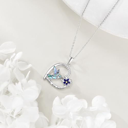 Hummingbird Necklaces Abalone Shell 925 Sterling Silver Humming Bird Pendant Necklace Hummingbird Jewelry Gifts for Women Mom Hummingbirds Lovers3