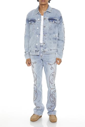 Forever 21 Men's Embroidered Denim Trucker Jacket2