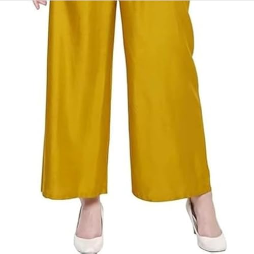 Image of FASHION GALLERY Women's Solid Rayon Palazzo Pants | Relaxed Fit Full Length Wide Leg Palazzo | Elastic Waist Comfortable Casual Lounge Office Ethnic Flared Trousers for Women