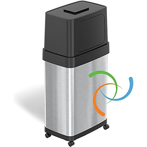 iTouchless 18 Gallonen Dual Push Open Mülleimer mit Rädern und AbsorX-Geruchsfilter, 68 Liter Schwingtüren rechteckiger Edelstahl-Mülleimer Cover