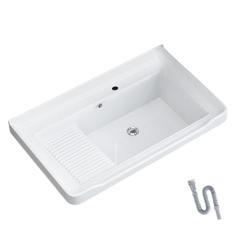 Pila Lavadero Bajo Encimera, con Tabla de Lavar, Cerámica Resistente a Altas Temperaturas, Lavabo Baño con Kit de Desagüe, para Cuarto de Lavado, Balcón(1010mm/39.7in)