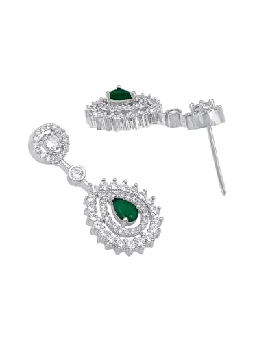 Image of ASMITTA Jewellery American Diamond Necklace Set Rhodium Plated Earrings Jewellery Set for Women & Girls