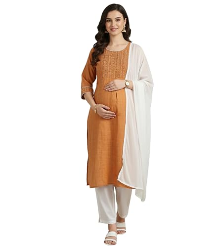 Image of DUMMY SHAPE Pregnancy Dresses for Women Cotton | Floral Maternity Kurta Pant Dupatta Set with Dual Nursing Zippers | Pre & Post Partum | Feeding Kurtis | Baby Shower | Gifts for Pregnant Woman