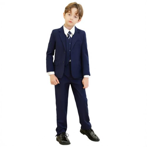 卒業式 男の子 小学生 紺 チェック柄 スーツ 5点セット 水色シャツ