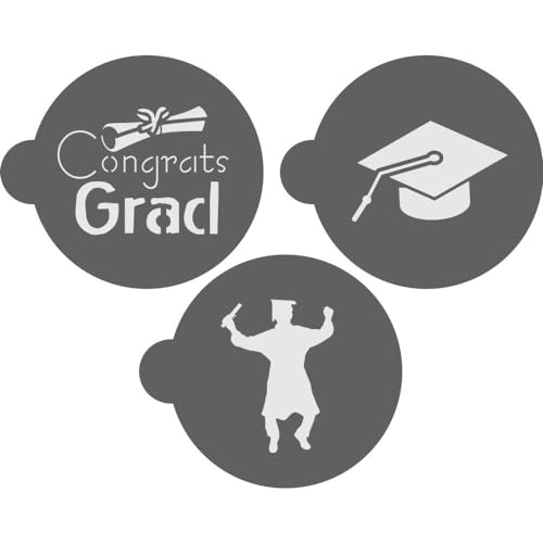 Graduation Round Cookie Stencil 3 Pc Set - 2 inch from Confection Couture Stencils