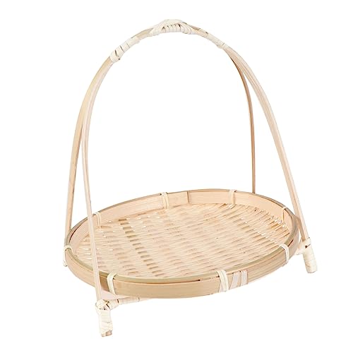 BRIGHTFUFU 1pc Rack Woven Tray Jewelry Trays Jewelry Display Tray Wedding Basket Weaving Container Containers for Food Bbq Parties Bread Serving Baskets Jewlery Tray Round Tray Khaki