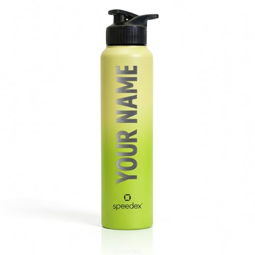 Image of Speedex Customised Stainless Steel Water Bottle 1 Ltr with Name - Personalised Engraved Sipper Cap Bottle for Kids, Men & Women, School, Gym, Office Lime Green, Set of 1