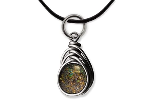 Andamooka Black Matrix Fire Opal 6mm Herringbone Pendant