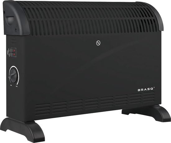 BRASQ Elektrische Convectorkachel - Verstelbare thermostaat - Elektrische Kachel - 750/1250/2000 watt - Verwarming (Zwart)