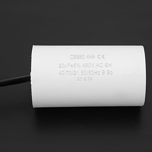 CBB60 Motor Starting Capacitor 450V 20uF Microfarad Capacitor with Wire, Small Loss, High Insulation resistance. Stable Performance