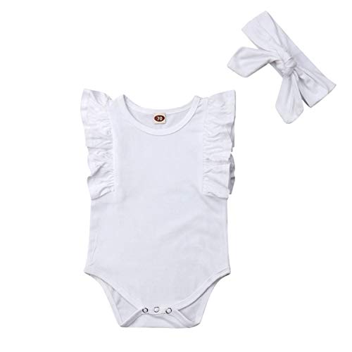 Qiylii Newborn Baby Girls Sleeveless Ruffle Romper Plain Bodysuit Jumpsuit with Headband Summer Clothes (6-12 Months, White) Qiylii Newborn Baby Girls Sleeveless Ruffle Romper Plain Bodysuit Jumpsuit with Headband Summer Clothes (6-12 Months, White)