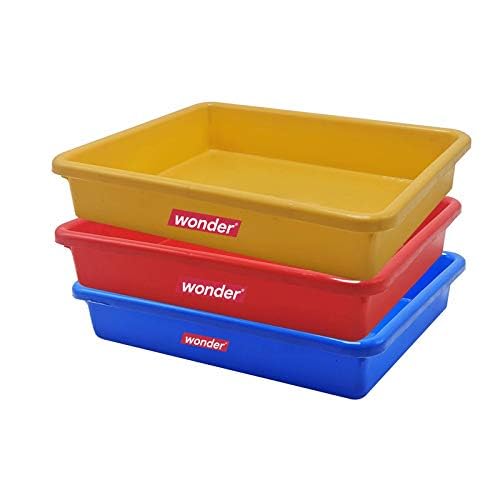 Simply Home Exel Large Rectangular Multipurpose Plastic Organising & Storage Tray Set, 3 pc Set, Yellow Blue Green Color, (B08W9LN3XX) Amazon Price History, Amazon Price Tracker