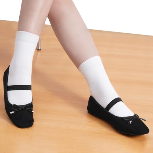 MaxMuxun Ballet Flats for Women Closed Square Toe Mary Jane Flats with Bow Elastic Strap Comfortable Dressy Women's Flats2