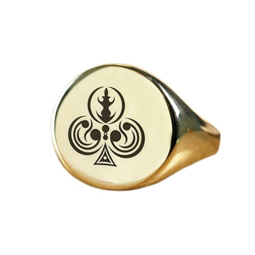 Bague de poker ronde chevalière homme en argent sterling 925 plaqué or vintage