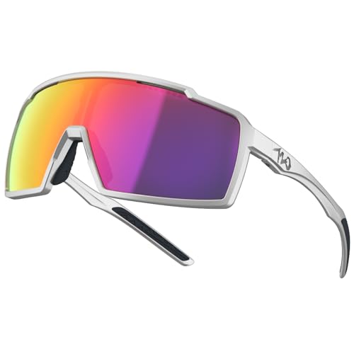 720armour A-Fei Sports Sunglasses for Men Women – UV400 Wraparound Shield for Cycling Running MTB Baseball & Outdoor Sports(Matte Silver Frame With Red Lens)