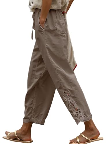 Image of Acelitt Women Casual Lightweight Drawstring Elastic Waist Pants with Pockets, S-XXL