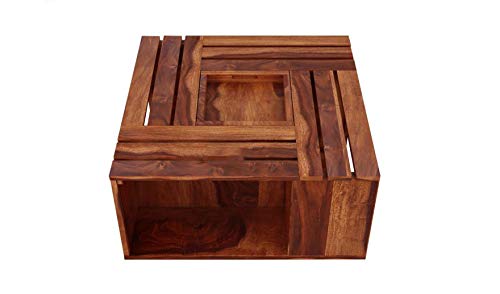 Image of Krishna Wood Decor Solid Sheesham Wood Coffee Table for Living Room | Center Table with Open Storage | Wooden Square Coffee Table | Modern Tea Table for Home & Office | Honey Finish