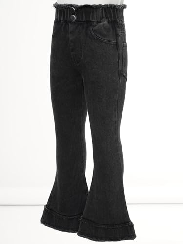 easyforever Kids Girls Raw Hem Flared Jeans Elastic Waist Denim Pants Casual Bell Bottom Leggings Trousers with Pockets4
