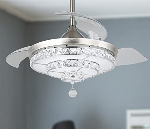 YYEHON Modern Crystal Ceiling Fan with Lights and Remote Control, 42″ LED Chandelier Fan with Retractable Blades, Quiet Indoor Use Fandelier for Bedroom Living Room Dining Room (Silver) YYEHON Modern Crystal Ceiling Fan with Lights and Remote Control, 42″ LED Chandelier Fan with Retractable Blades, Quiet Indoor Use Fandelier for Bedroom Living Room Dining Room (Silver)