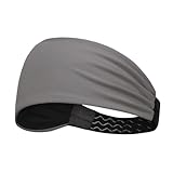 pistro Fitness Sweatband Headwear Elastic Breathable Anti-Slip Hair Bands Headwrap for Tennis Outdoor Activities Jog Gym Men Women Grey