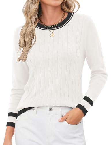 Image of Rapbin Women's Contrast Trim Knit Sweater Long Sleeve Crew Neck Pullover | Color Block Soft Lightweight Regual fit,Business Casual Work,Fashion Versatile Fall Spring Outfits,Winter Layer Clothing