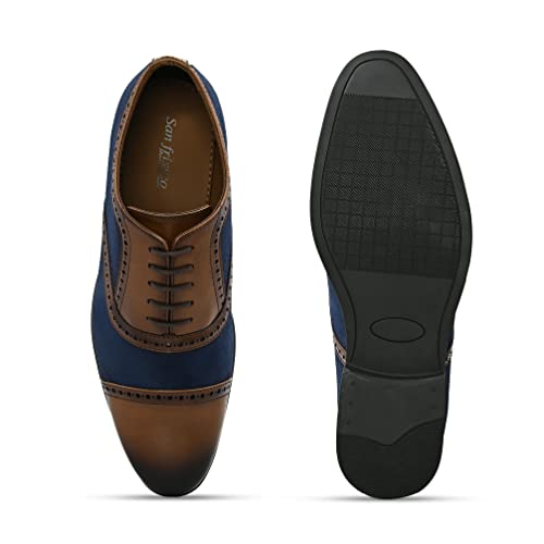 Image of San Frissco Men's Formal Shoes Lace up with Round Toe|Classic and Durable Faux Leather Material Oxford's Shoe|Cushioned Footbed Insole with Textured and Patterned Outsole for Office
