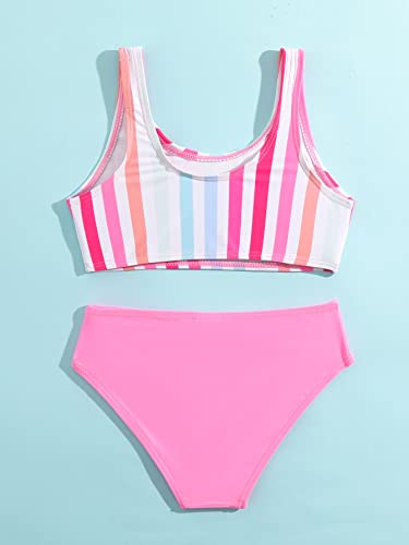 WDIRARA Toddler Girl's Striped Scoop Neck Bikini Swimsuit Two Piece Bathing Suits2