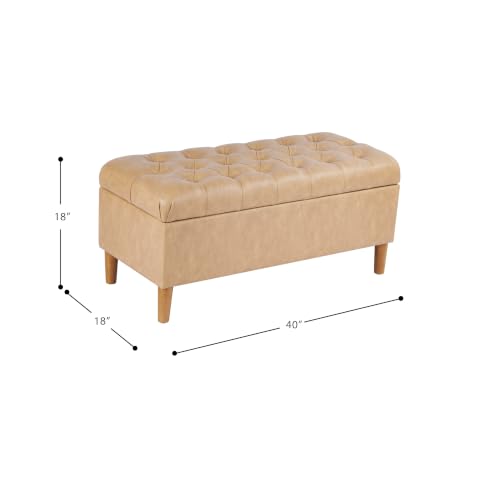 Image of HomePop 40 inch Button Tufted Storage Bench with Cone Wood Legs - Sand Faux Leather