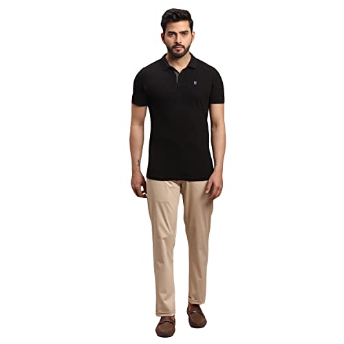Image of Parx Men's Cotton Blend Dobby Pattern Low Rise Tapered Fit Flat Front Casual Trouser