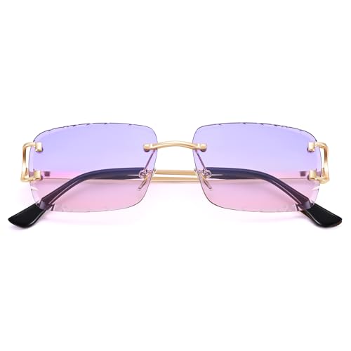 Image of Hycredi Rimless Rectangle Sunglasses for Men /Women- Frameless Square Trendy Shade - Diamond Cutting Eyewear