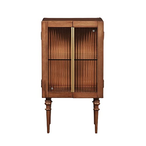 Estante de vino retro con puerta de cristal, enfriador de vino y compartimento de almacenamiento, elegante aparador para el hogar, cocina, sala de estar y almacenamiento de bar