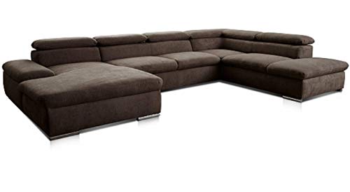 Cavadore Alkatraz - Paisaje de salón en diseño Moderno/Forma de U con Silla Larga Izquierda y otomana Derecha/Incluye cabecero Ajustable / 350 x 73 x 226 / marrón