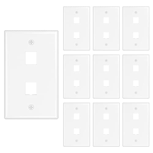 Image of iwillink 2-Port Keystone Wall Plate 10-Pack, Low Profile Ethernet Wall Plates for Keystone Jack, White