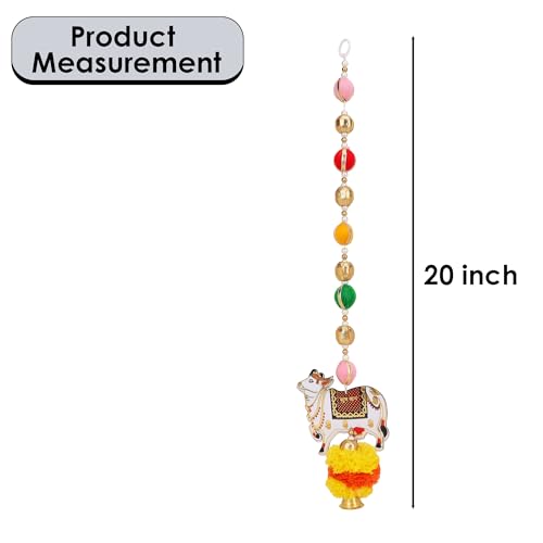 Image of Akaar Decor Pichwai Cow Hanging Set of 2 | Traditional Kamdhenu Cow Door Hanging with Multicolor Beads & Pom Pom Tassels | Festive Wall Decor for Diwali, Pooja Room, Temple & Home Entrance