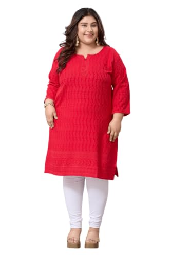 Image of DARIKA Women's Cotton Chikankari Straight Kurti Multiple Color in from Small to Plus Size.